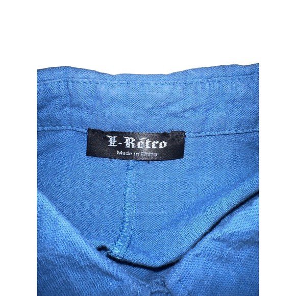 E-Retro Women's Long Sleeve Button Down Up Shirt sz XL High-Low Blue Oversized - Picture 3 of 6